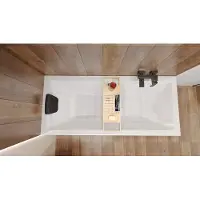 Besco Badewanne Rechteck Set 5in1 170x75 mit Premium Ablaufgarnitur und Füßen GRATIS + Verkleidung (AcrylSchürze) + Bambus Holzablage | BADLAND QUADRO