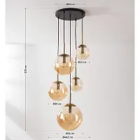 LumenXL 5-flammige Hängelampe Marui mit amber Glas-Kugeln und goldenen Akzenten