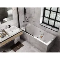 Badland Badewanne Rechteck Quadro SLIM 155x70 Rand 15mm mit Ablaufgarnitur, Füßen und Styroporverkleidung mit Ablage 4cm GRATIS