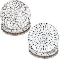 MamboCat 6x Yama Kuchenteller Ø19cm Steingut Blau Weiß Tropfen Floral Dessert Frühstück