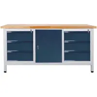 ADB Werkbank lichtgrau, anthrazitgrau 6 Schubladen 170,0 x 60,0 x 84,0 cm