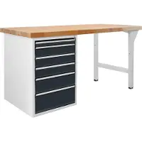 ADB Werkbank lichtgrau, anthrazitgrau 6 Schubladen 200,0 x 75,0 x 85,0 cm