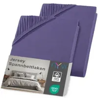 NYVI Jersey Spannbettlaken DreamScience für Matratzen bis 22 cm Höhe - Weich & Anschmiegsam, Rundumgummizug, Bügelfrei 180x200 - 200x200 cm (2er Pack) lila