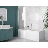 Badland Badewanne Rechteck Inspiro LINKS 170x70 mit Acrylschürze, Glasabtrennung, Füßen und Ablaufgarnitur GRATIS