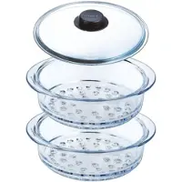 Pyrex - Doppelter 20 cm Dampfkorb und Deckel mit Knauf, Dampfgaren, Borosilikatglas