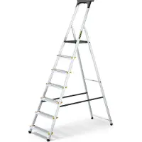 Drabest | Leiter - Aluminium Mehrzweckleiter PRO - 7 Stufen - Trittleiter - stabil, leicht, mit Regal - Tragkraft 150 kg