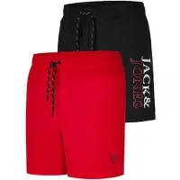 Jack & Jones Badehose Herren lang Regular Fit Badeshorts 2er Pack JPSTMAUI SWIM MIX - Pack 1 (TRUE RED) - M