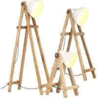 vidaXL Stehlampen 3 Stk. Weiß E27 Mango Massivholz