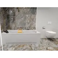 Besco Badewanne Rechteck Set 5in1 180x80 mit Premium Ablaufgarnitur und Füßen GRATIS + Verkleidung (AcrylSchürze) + Bambus Holzablage | BADLAND SHEA