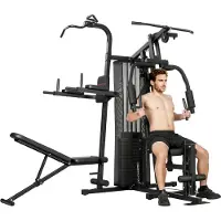 SPORTNOW Kraftstation Fitnessstation mit 69kg Gewichten, Seil, verstellbarer Bank
