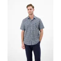 Lerros Kariertes Kurzarmhemd in Seersuckerqualität - Classic Navy - XXL