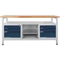 ADB Werkbank lichtgrau, anthrazitgrau 6 Schubladen 170,0 x 60,0 x 84,0 cm