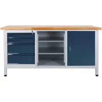 ADB Werkbank lichtgrau, anthrazitgrau 4 Schubladen 170,0 x 60,0 x 84,0 cm