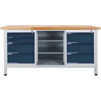 ADB Werkbank lichtgrau, anthrazitgrau 7 Schubladen 170,0 x 60,0 x 84,0 cm
