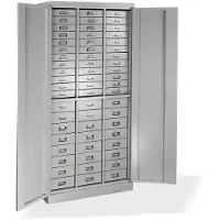 ADB Schubladenschrank, 60 Schubladen, Zylinderschloss, 2-Punkt-Verriegelung, B 800 x T 410 x H 1790 mm, lichtgrau RAL 7035