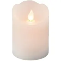Lumineo LED Kerze mit Timerfunktion 7,5x10cm Wachs mit beweglicher Flamme Echtwachskerze batteriebetrieben Wachskerze Stumpenkerze Rustik Weiß Warmweiß