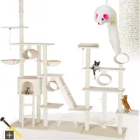 TecTake Kratzbaum Snooky 234 bis 261 cm inklusive 2 Treppen, 2 Spielkordeln, Kratzbogen, Deckenspanner und Kippschutz