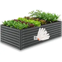 TecTake Hochbeet Blomma verzinkter Stahl 200x100x62cm 1200L Anthrazit Gartenbeet Pflanzbeet Gemüsebeet Kräuterbeet abgerundete Ecken