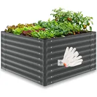TecTake Hochbeet verzinkter Stahl 100x100x62cm 600L Anthrazit Pflanzkasten Gartenbeet offener Boden abgerundete Ecken Gemüsebeet
