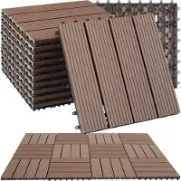 TecTake - WPC Holzfliesen - Fliesen in Holzoptik - Witterungsbeständig - Bodenbelag für den Außenbereich - Bodenfliesen - Balkonboden - Terrassenfliesen mit Klicksystem - Drain - 11er Set - Braun