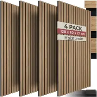 TecTake - 4er-Set Akustikpaneele Sonic Wall - Schallabsorbierendes Paneel - Schalldämmung - Akustikwandpaneel - 120x60x2,1cm - Akustische Wanddekoration - Eiche hell