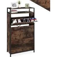 TecTake Schuhschrank, Industrial Style, mit 3 Klappen, inklusive Kippschutz, 61 x 32 x 130 cm