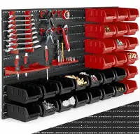 TecTake Werkstatt-Werkzeugwand - 96x17x54 cm - Schwarz/Rot - 28 Aufbewahrungskästen & Wandhalterungen