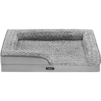 OEM Orthopädischer Hundebett für mittelgroße Hunde, wasserdichter Hundesofa mit abnehmbarem Plüschbezug, 91 x 68 x 16 cm, Grau