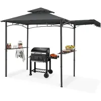 TecTake Grillpavillon Maracaibo mit Markise, wetterfestes Doppeldach, UV-Schutz, 316x150x250cm, Anthrazit
