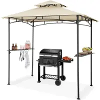 TecTake Grillpavillon Maracaibo wetterfest mit 2 Ablagen - Sand - UV Schutz 30+ - Doppeldach, pulverbeschichteter Stahl