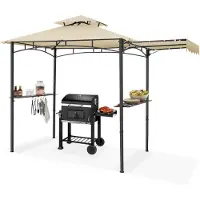 TecTake Grillpavillon Maracaibo mit Winddach, wetterfest, UV-Schutz, 316x150x250 cm, Sandfarbe
