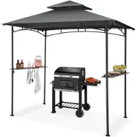 TecTake Grillpavillon wetterfest UV-Schutz Stahl anthrazit 240x150x250cm 2 Ablagen