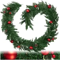 TecTake Weihnachtsgirlande Naturgetreu 270 cm Mit Kugeln Tannenzapfen und Beeren 270 x 30 x 30 cm Rot Grün