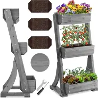 TecTake Vertikalbeet Flora 3 Etagen Lackiertes Tannenholz 60 x 49 x 140 cm 49 x 60 x 140 cm Grau