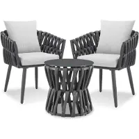 TecTake Gartenmöbel-Set Lugano Tisch 2 Stühle Rope-Design Aluminium wetterfest Polster Sicherheitsglas Anthrazit 62x66x75cm Ø46cm