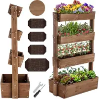 TecTake Vertical Garden Flora - Mit 4 Pflanzgefäßen für Blumen, Kräuter oder Gemüse - Braun - 85 x 45 x 140 cm - Gärtner für den Nutzgarten - Kippbare Blumenkästen aus lackierter Kiefer - Inklusive