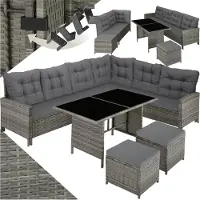 TecTake Rattan Lounge Barletta - Polyrattan Sitzgruppe mit UV-Schutz - Wasserabweisend - Graumeliert