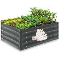 TecTake Hochbeet verzinkter Stahl 80x60x30 cm 130 l Grau Pflanzkasten Gemüsebeet Gartenbeet Pflanzbeet offener Boden Beetkasten Metall