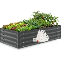 TecTake Hochbeet Salvia verzinkter Stahl 120x60x30cm 200L Pflanzkasten Gemüsebeet Kräuterbeet Gartenbeet offener Boden Handschuhe