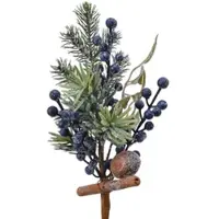 Christmas Decoration Künstliche Tannenzweige 30cm mit Beeren Spritzguss beschneit Schnee Dekozweige