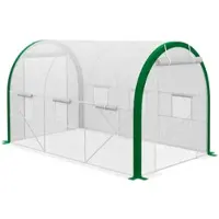 OKWISH Foliengewächshaus aus Stahl, weiß, 358x210x210 cm, begehbar mit Rolltür, Netzfenstern und verzinktem Rahmen