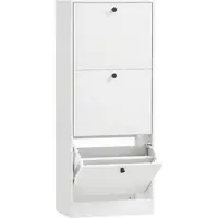 HOMCOM schlanker Schuhschrank mit 3 Türen, verstellbarer Schuhorganizer für den Eingangsbereich, 12 Paar, 47 x 28 x 115 cm, weiß mit Holzoptik