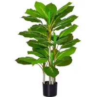 HOMCOM Künstlicher Baum 95 cm Kunstpflanze mit 33 Blättern, Topf für Wohnzimmer