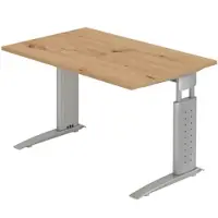 Bümö höhenverstellbarer Schreibtisch U-Serie 120x80 Asteiche, Gestell in Silber - PC Tisch klein für's Büro manuell höhenverstellbar, Computertisch