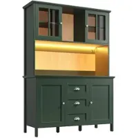 STILVORA Küchenschrank mit braunen Glastüren und LED-Beleuchtung, Hochschrank mit Stauraum, Sideboard für Küche und Wohnzimmer Grün