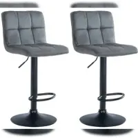 Décoshop26 - Set aus 2 dunkelgrauen Samt-Barhockern mit Ziernähten und schwarzem Metallfuß in Trompetenform 10_0004396