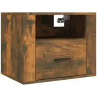 Décoshop26 - Wandmontierter Nachttisch mit Schublade und offenem Fach 50 x 36 x 40 cm braunes Holzwerkstoff DEC034263