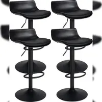 Décoshop26 - Set mit 4 Barhockern mit höhenverstellbaren Fußstützen modernes Design aus schwarzem PVC und schwarzem Metall 10_0004500