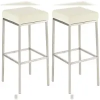 Décoshop26 - Set aus 2 Designer-Barhockern mit Fußstütze 80 cm hoch einteiliger cremefarbener PVC-Sitz Edelstahlgestell 10_0004360