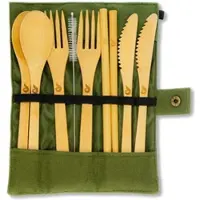 Wisefood Bambus Reisebesteck mit Etui für 2 Personen Besteck (Gabel L√∂ffel Messer Strohhalm)
